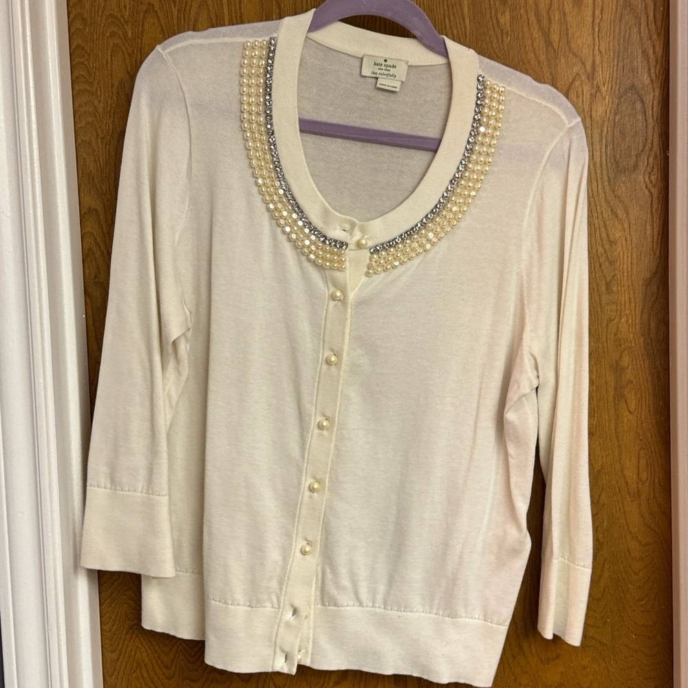 Kate Spade Cream Cardigan with Pearl and Silver Accents